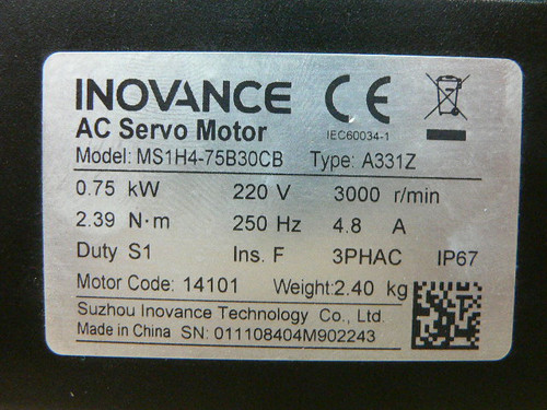 INOVANCE MS1H4-75B30CB AC SERO MOTOR - Fen Industrial